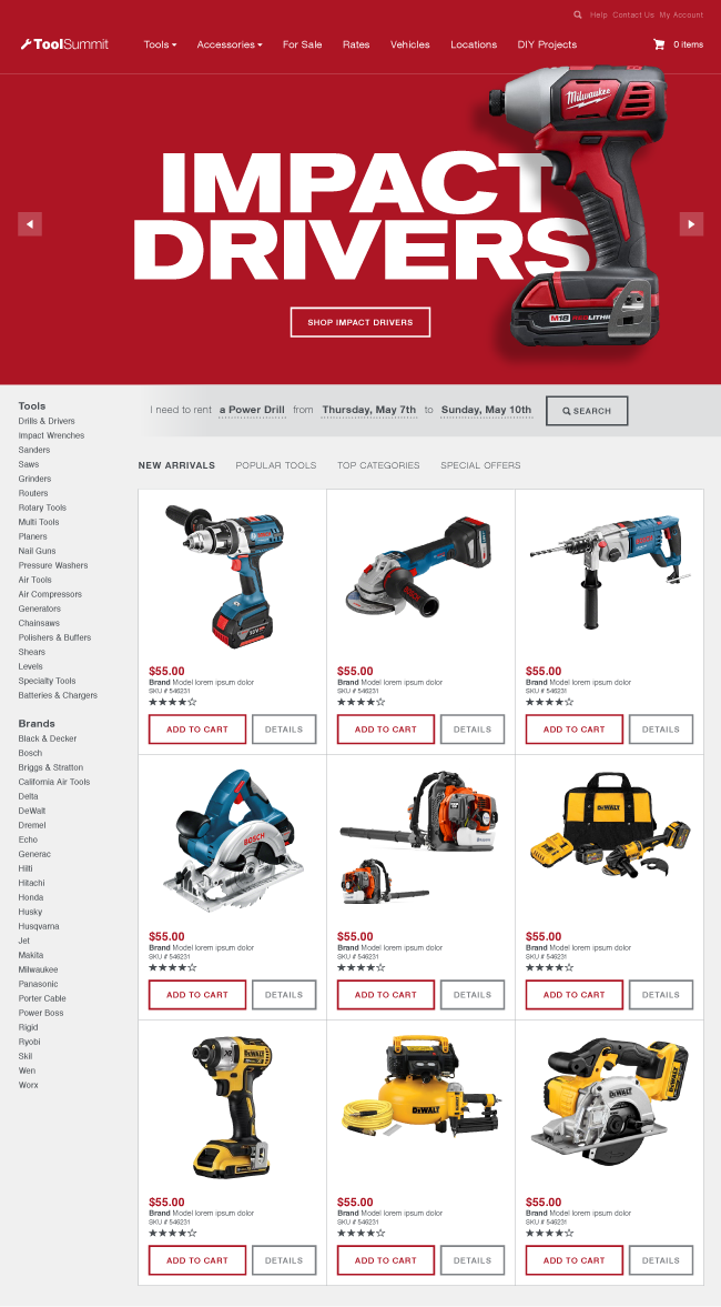 Web: Concept Tool Rental Site - Visual Design